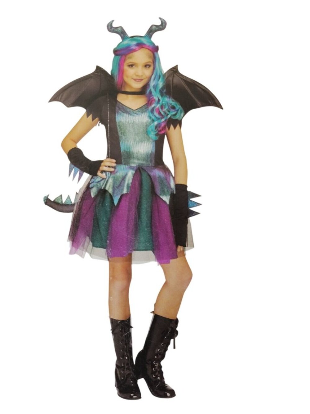 Way to Celebrate Dragon Queen Costume Girls XL 14 16 Dress Wings Horns Halloween